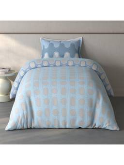 SPACES - Fiora Blue Geometric 100% Cotton Single Bedsheet With Pillow Covers