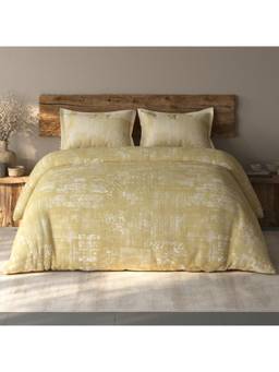 SPACES - Organic Cotton Light Yellow Ornate Large Bedsheet With Pillow Covers