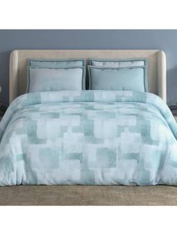 SPACES - Meraki Light Blue Cotton Abstract Premium Large Bedsheet with Pillow Covers