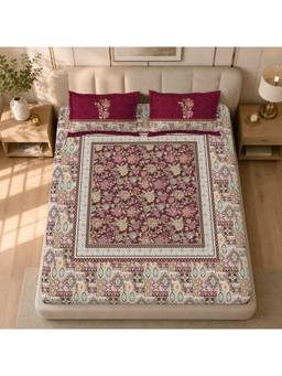 Sparsh - Digital Dream Multi-Color Double Bedsheet with Pillow Covers