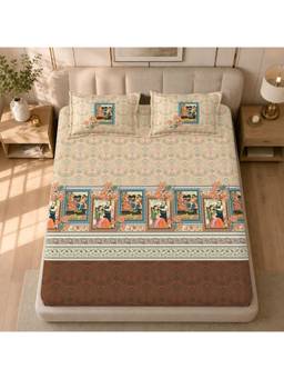 Sparsh - Digital Dream Multi-Color Double Bedsheet with Pillow Covers