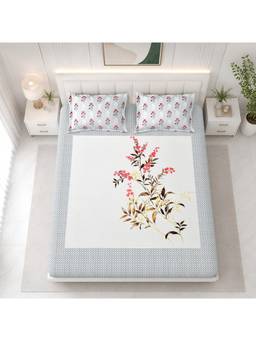 Sparsh - Dove Multi-Color Double Bedsheet with Pillow Covers