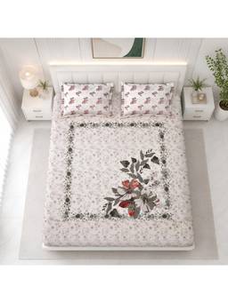 Sparsh - Dove Multi-Color Double Bedsheet with Pillow Covers
