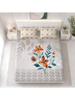 Sparsh - Dove Multi-Color Double Bedsheet with Pillow Covers