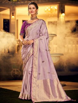 Odette - Purple Colour Viscose Dola Silk Saree Pair with Raw Silk with Unstitched Blouse