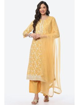 Biba - Mustard Cotton Unstitched Suit (Set of 3)