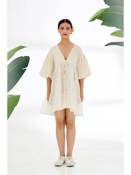 Nikasha - Cream Polka Dots Tier Dress