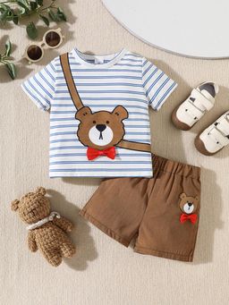 Hopscotch - White Stripe Print T-Shirt and Shorts