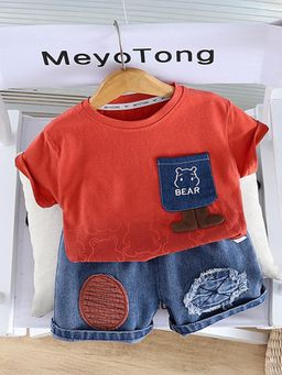 Hopscotch - Red Teddy Bear Print T-Shirt and Shorts