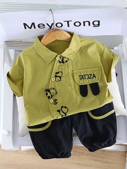 Hopscotch - Green Panda Embroidered Shirt and Shorts