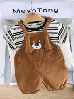 Hopscotch - Brown Stripe Print T-Shirt and Dungaree