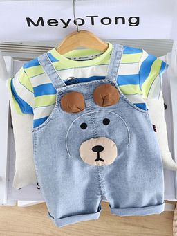 Hopscotch - Multi-Color Stripe Print T-Shirt and Dungaree