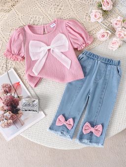 Hopscotch - Pink Bow Applique Top and Jeans