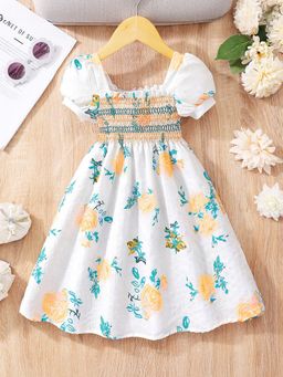 Hopscotch - White Floral Print Casual Dress