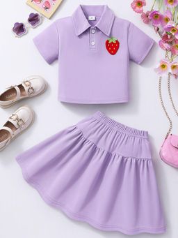Hopscotch - Lavender Strawberry Applique Polo T-Shirt and Skirt