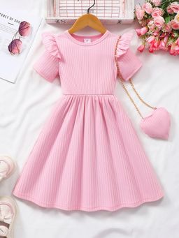 Hopscotch - Pink Stripes Casual Dress with Bag (Set of 2)