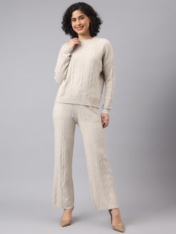 Latin Quarters - Women's Beige Full Sleeves Casual Co-Ord Set