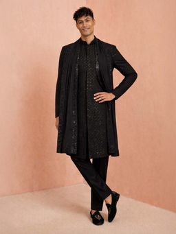 Vastramay - Men Rayon Sequinned Embroidered Sherwani With Pant And Embroidered Georgette Dupatta