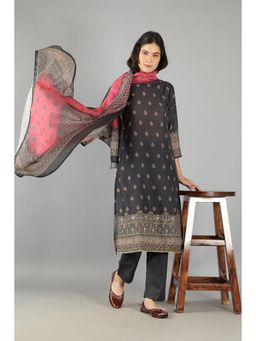 Barara Ethnic - Black Printed Straight Kurta Set with Dupatta