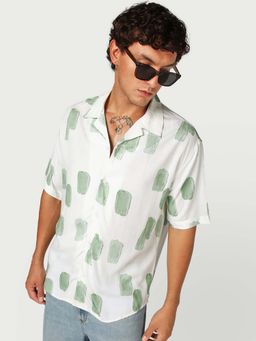 Bewakoof - Men Off White and Green All Over Printed Oversized Shirt