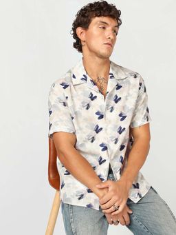 Bewakoof - Men Off White and Blue All Over Printed Oversized Shirt