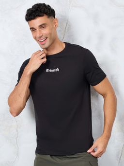 Styli Elevate - Men Regular Fit Solid Crew Neck Half Sleeves T-Shirt