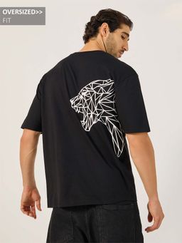 Styli Elevate - Men Oversized Printed Crew Neck Half Sleeves T-Shirt