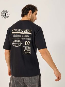 Styli Elevate - Men Oversized Printed Crew Neck Half Sleeves T-Shirt