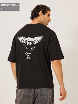 Styli - Men Oversized Printed Crew Neck Half Sleeves T-Shirt