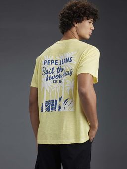 Pepe Jeans - Yellow Graphic Printed Men Short Sleeves T-Shirt