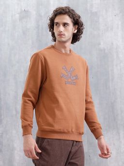 WROGN - Paisley Puff Print Brushed Fleece Slim Fit Sweatshirt - Rust