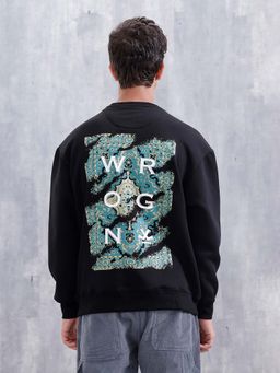 WROGN - Carpet Tapestry Inspired Oversized Fleece Back Print Sweatshirt - Black