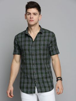 SHOWOFFFF - Mens Spread Collar Olive Checked Shirt