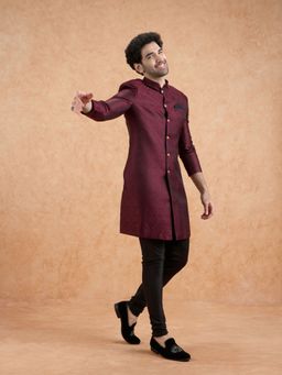 KISAH - Men Purple Sherwani Churidar Set (Set of 2)
