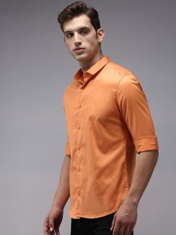 SHOWOFF - Men Orange Collar Neck Solid Comfort Fit Shirt