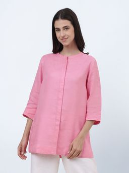 Fabindia - Pink Linen Thigh Length Tunic