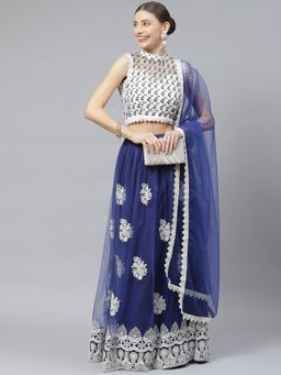 Readiprint - Net Navy Blue Lehenga, Choli with Dupatta