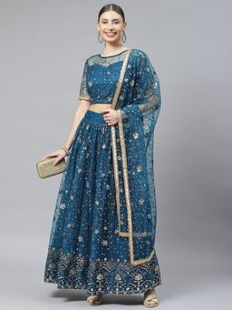 Readiprint - Net Navy Blue Lehenga, Choli with Dupatta