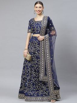 Readiprint - Art Silk Navy Blue Lehenga, Choli with Dupatta