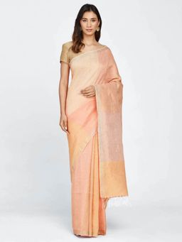 Fabindia - Pink Linen Woven Sari with Unstitched Blouse