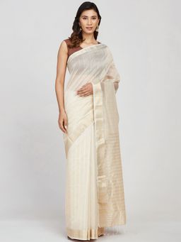 Fabindia - Natural Cotton Silk Maheshwari Woven Sari with Unstitched Blouse