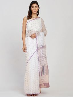 Fabindia - Natural Cotton Silk Hand Block Printed Sari with Unstitched Blouse
