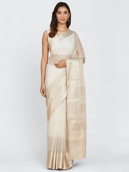 Fabindia - Natural Cotton Silk Woven Sari with Unstitched Blouse