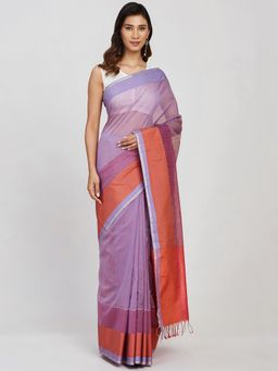 Fabindia - Purple Cotton Silk Maheshwari Woven Sari with Unstitched Blouse