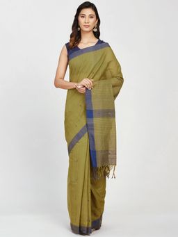Fabindia - Green Cotton Woven Sari with Unstitched Blouse