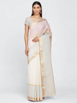 Fabindia - Natural Silk Blend Woven Sari with Unstitched Blouse