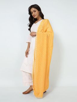 Fabindia - Yellow Viscose Blend Tie & Dye Dupatta