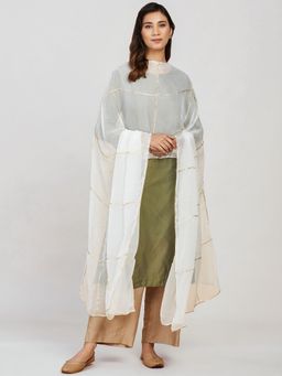 Fabindia - White Viscose Embroidered Dupatta
