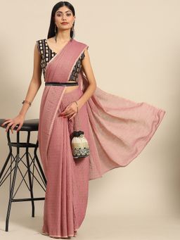 Akhilam - Women's Pure Chiffon Pink Embellished Designer Saree with Unstitched Blouse