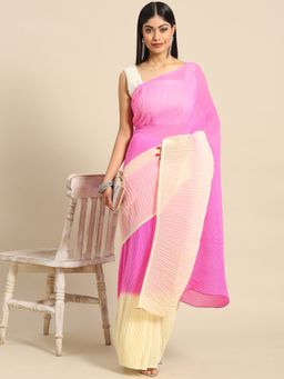 Akhilam - Women's Georgette Pink Solid Belted Sarees with Unstitched Blouse
